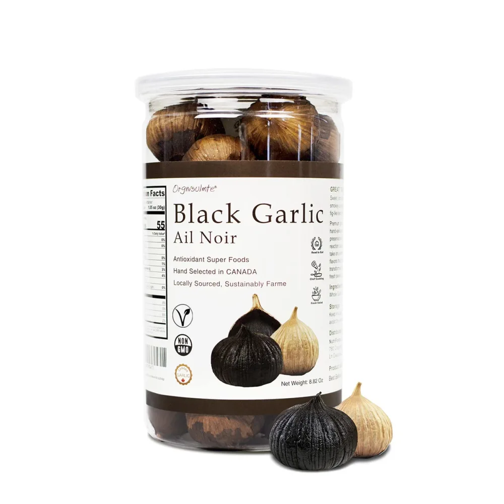 Orgnisulmte Black Garlic Made in Canada Whole Black Garlic Bulbs Fermented for 90 Days,Black Garlic Cloves All Natural 8.82 Oz