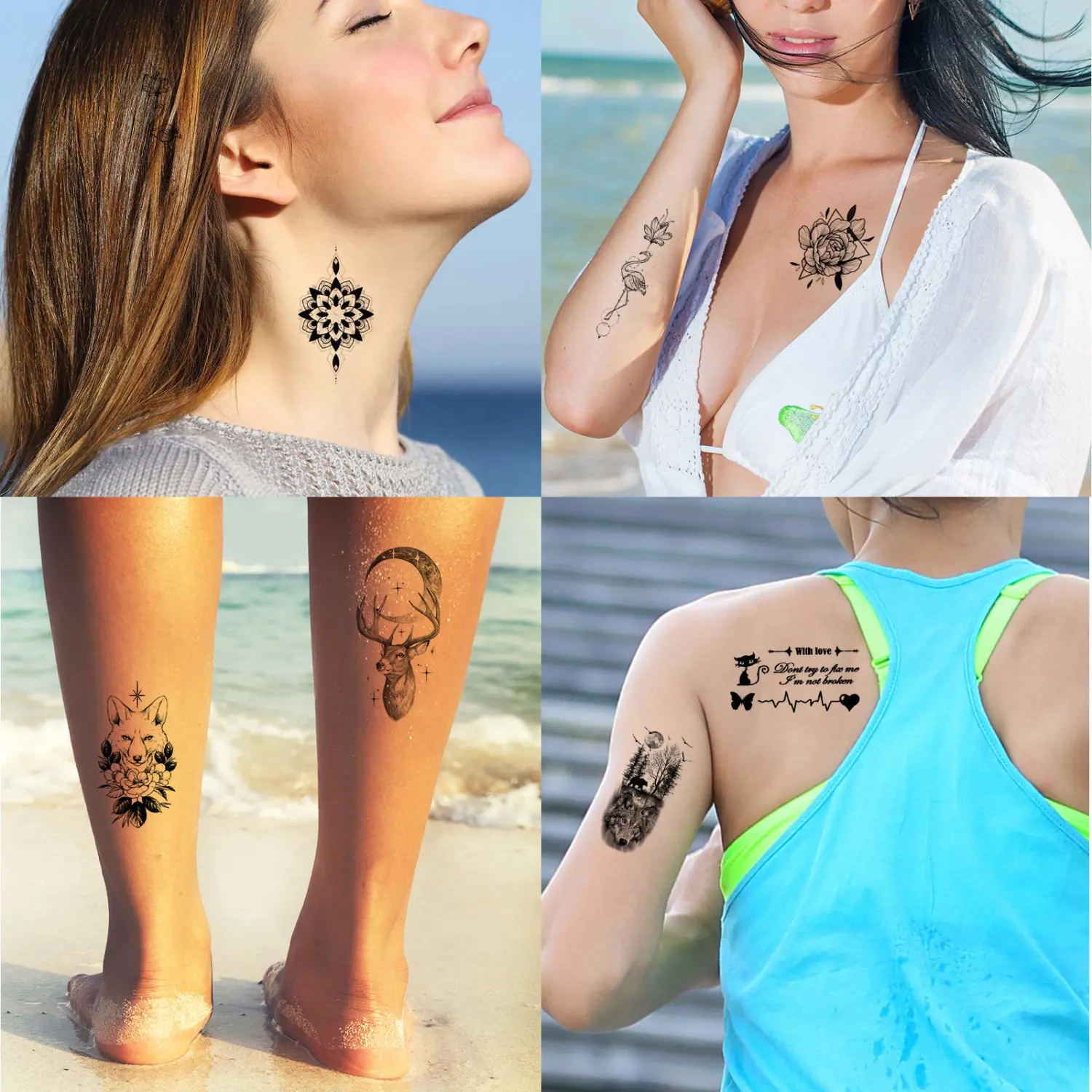 72 Sheets 3D Flowers Temporary Tattoos for Women, Fake Tattoos Body Art Arm Sketch Tattoo Stickers for Women and Girls