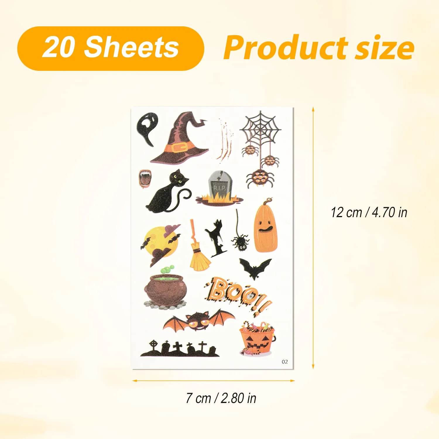 20 Sheets Halloween Stickers, Halloween Round Stickers Waterproof Halloween Temporary Tattoos Pumpkins Stickers Witch Sugar Skull Tattoos for Party Favors