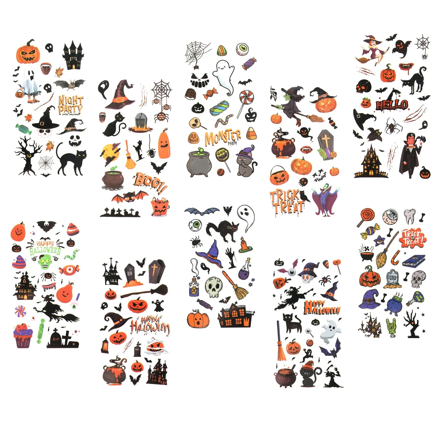 20 Sheets Halloween Stickers, Halloween Round Stickers Waterproof Halloween Temporary Tattoos Pumpkins Stickers Witch Sugar Skull Tattoos for Party Favors