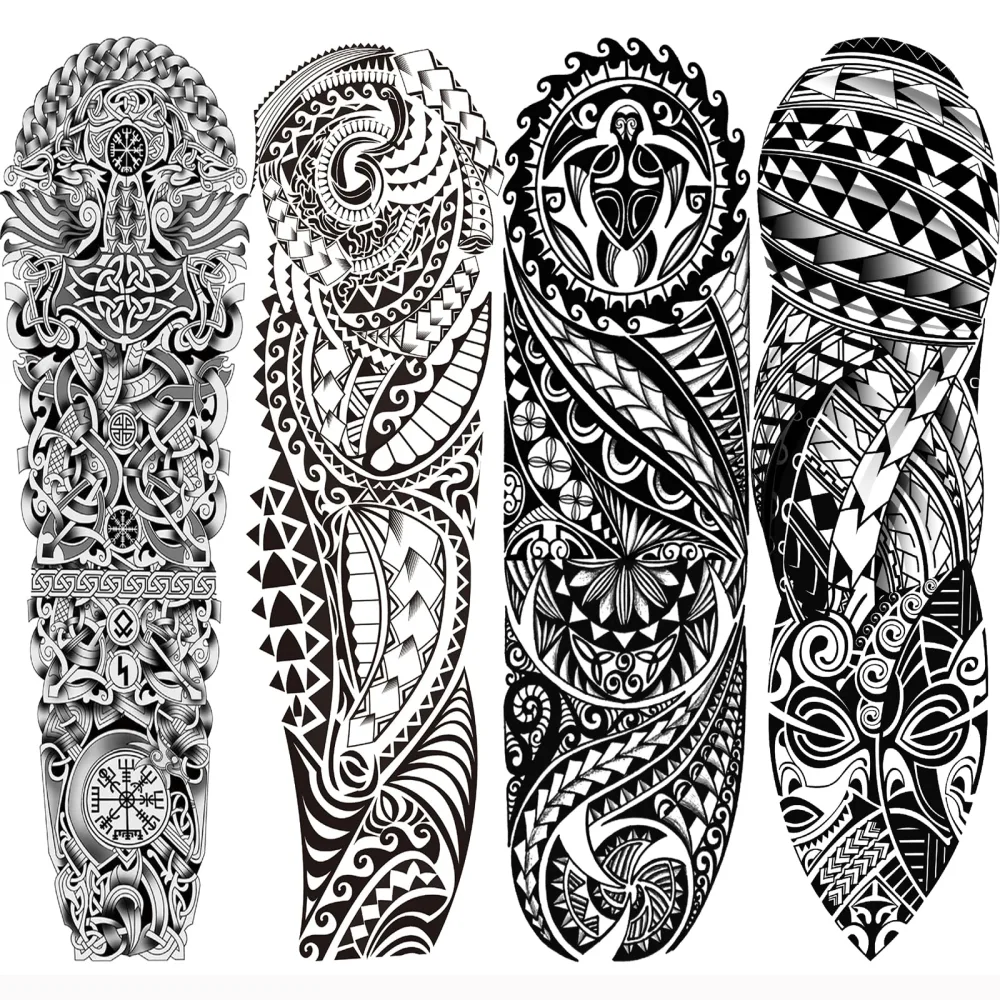 Tribal Totem Temporary Tattoo Sleeve For Men Women Full Arm, Large Hawaiian Turtle Viking Tree Fake Tattoo Sticker Adult, Long Lasting Full Leg Temp Tatoo Polynesian Makeup Body Art, 4-Sheet