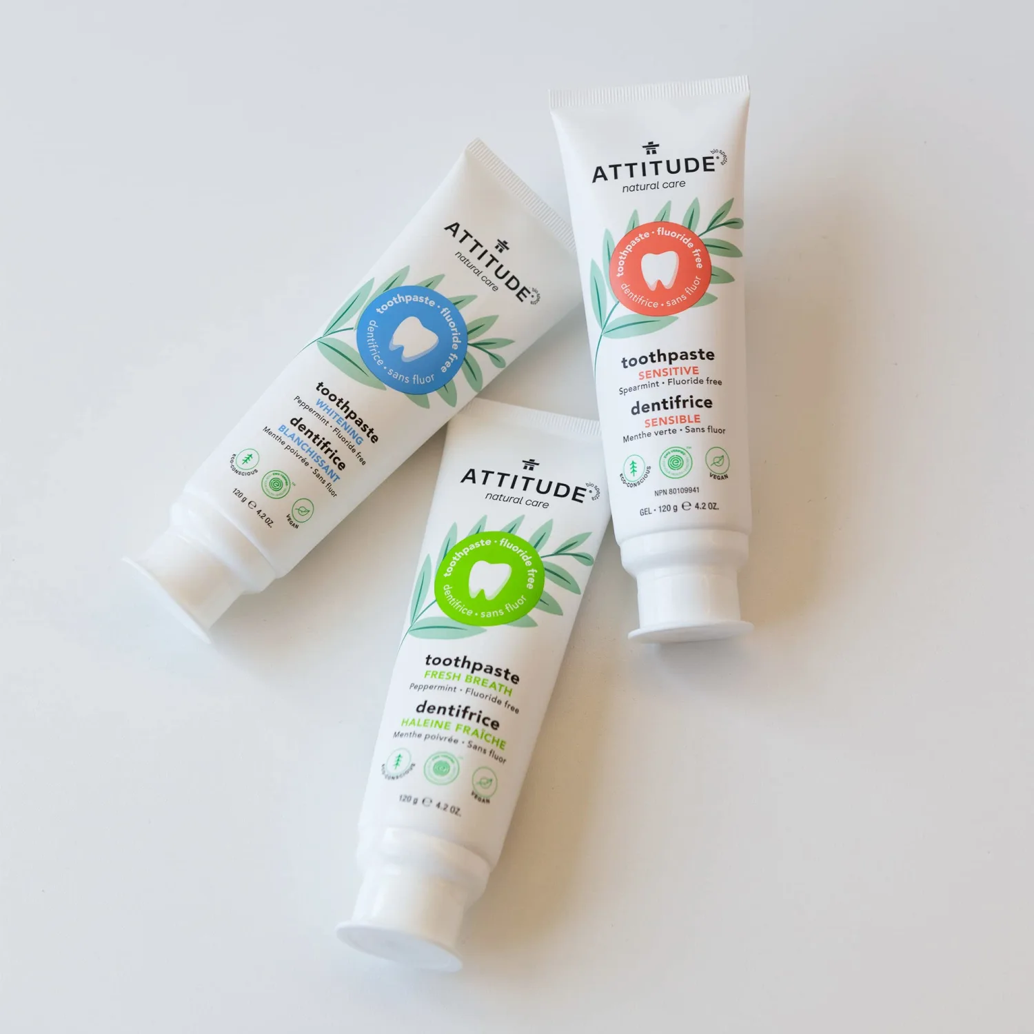 ATTITUDE Fluoride-Free Toothpaste, Plant- and Mineral-Based Ingredients, Vegan, Cruelty-Free and Sugar-Free, Whitening, Peppermint, 4.2 Oz (16741)