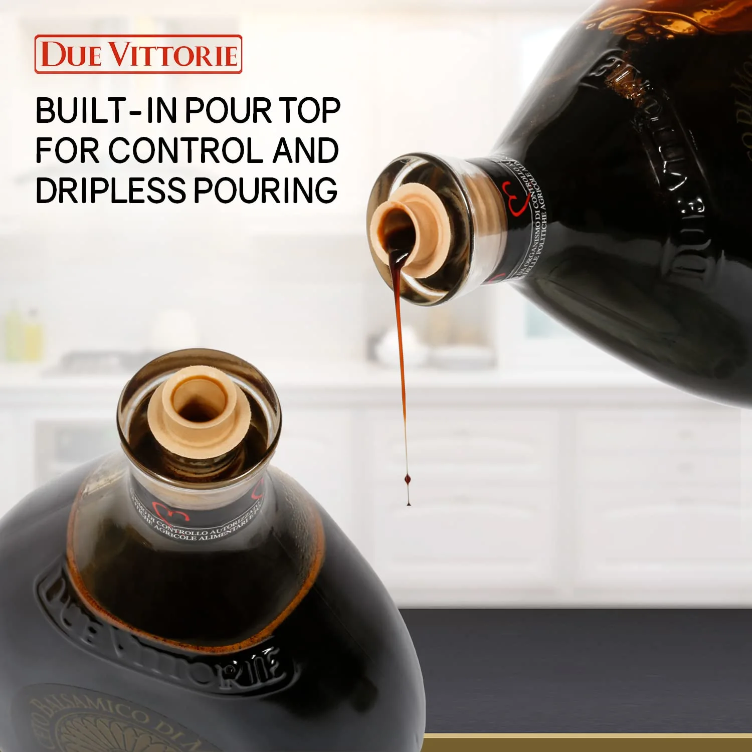 Due Vittorie Oro Gold Balsamic Vinegar of Modena.in Glass Decanter - 500ml with Built in Pourer