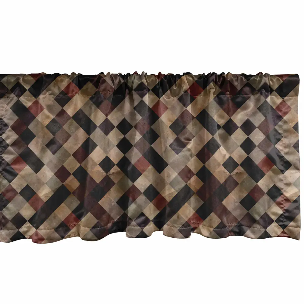 Ambesonne Grunge Window Valance, Antique Looking Checkered Pattern in Brown Tones Vintage Grid Aged Display, Curtain Valance for Kitchen Bedroom Decor with Rod Pocket, 54" X 12", Brown Ecru