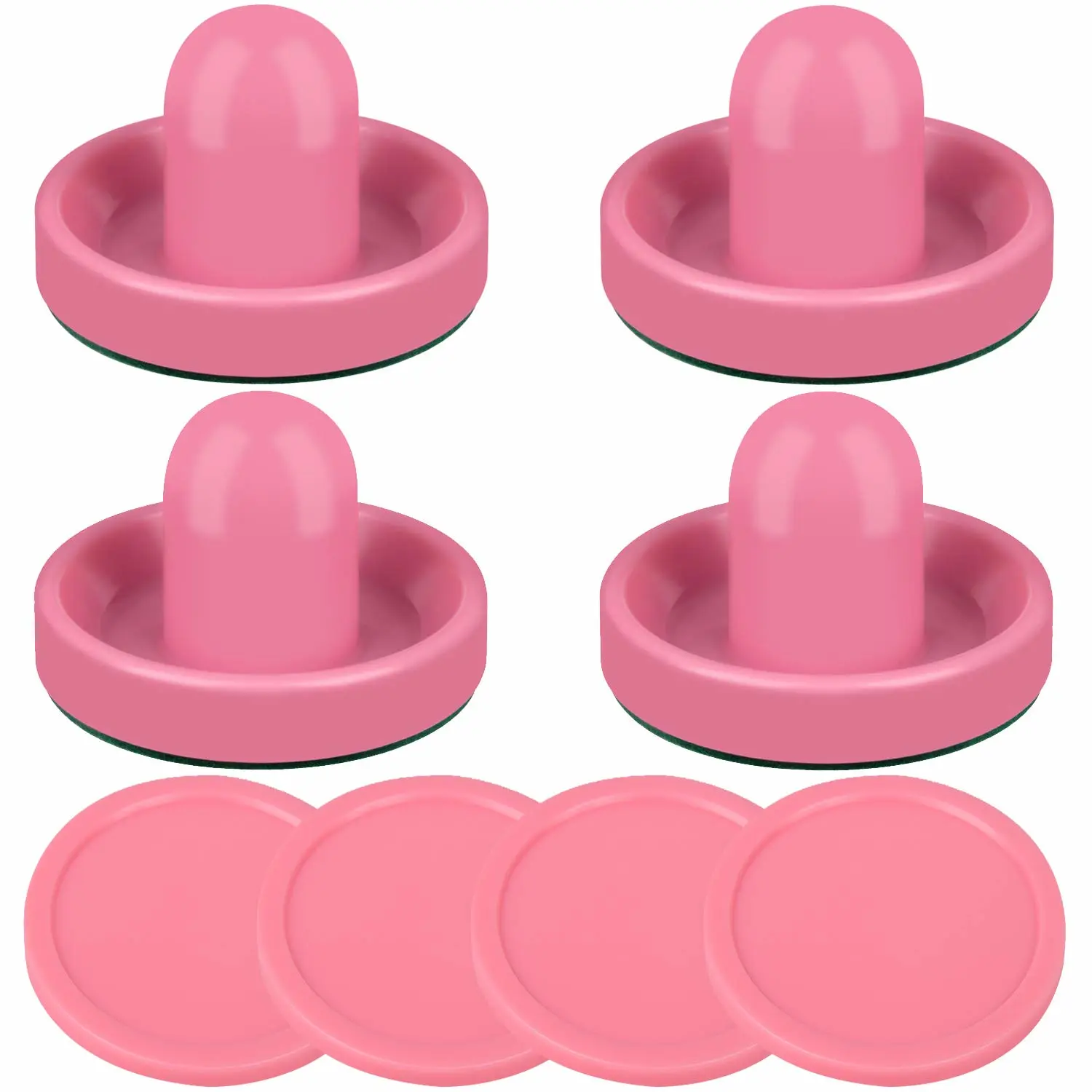 ONE250 Air Hockey Pushers and Red Air Hockey Pucks, Goal Handles Paddles Replacement Accessories for Game Tables (4 Striker, 4 Puck Pack)