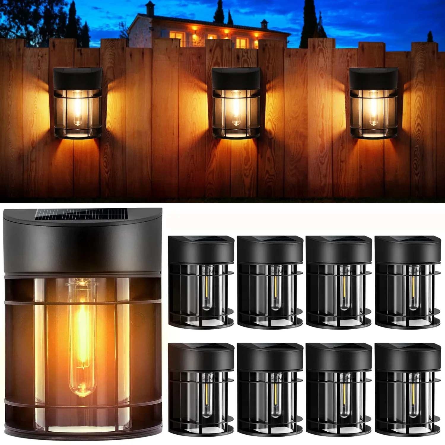 Mancra 8 Pack Solar Fence Lights, LED Solar Outdoor Lights Waterproof Solar Deck Lights Patio Decor for Outside Yard Porch Driveway, 3000K