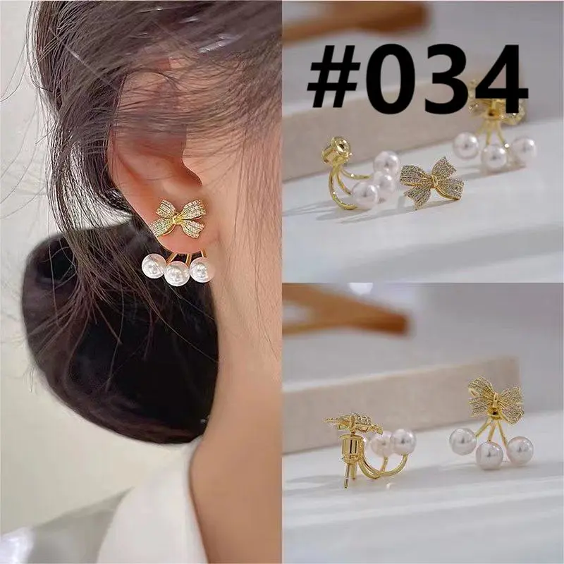 Bow Zircon Pearl Stud Earrings