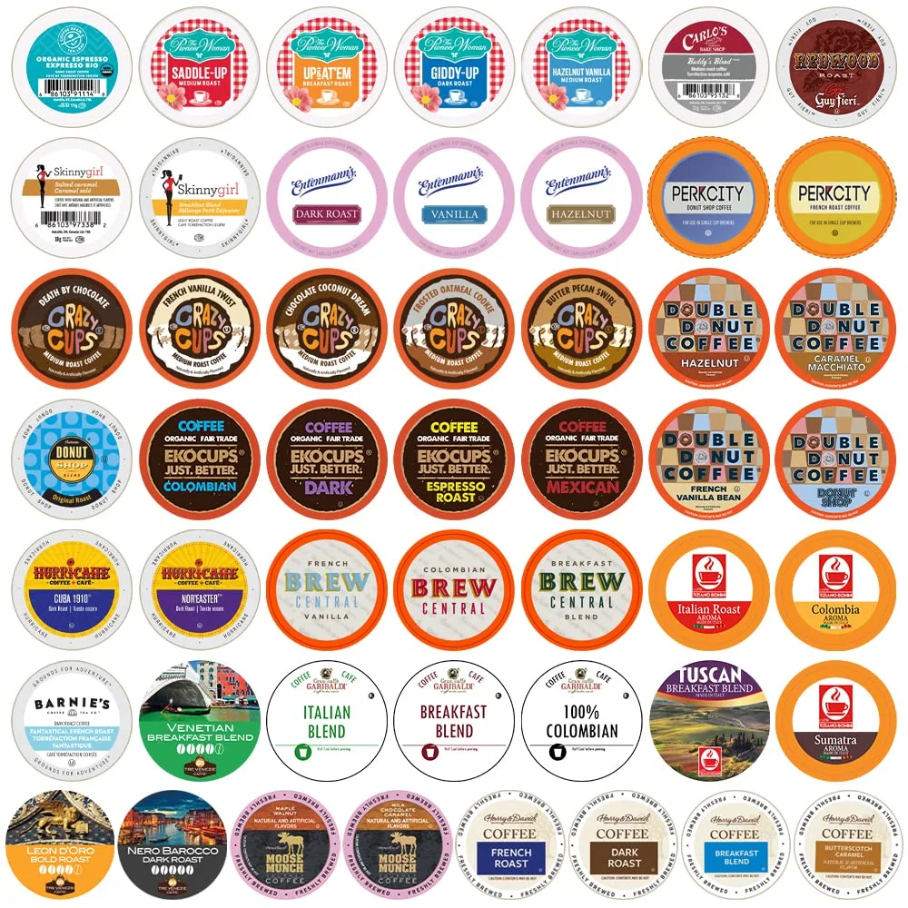 Crazy Cups Variety Pack, Single Serve Pods for Keurig K-Cup, Assorted Flavors like Espresso, Dark Roast, Breakfast Blend, Coffee, 50 Count