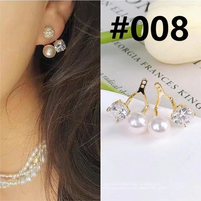 Two Ways Zircon Pearl Stud Earrings