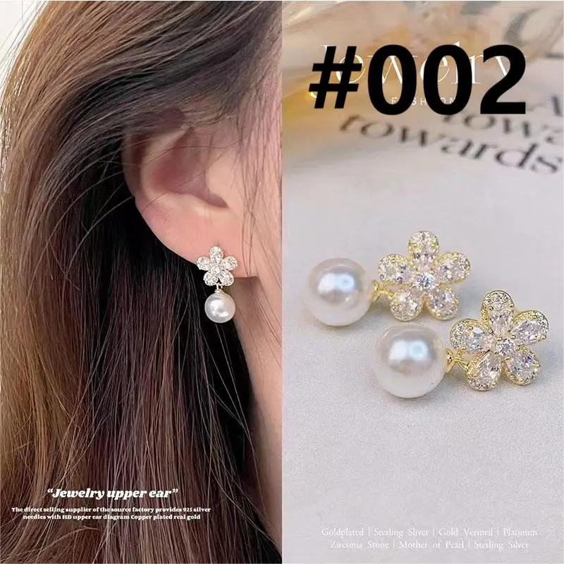 Flower Zircon Pearl Drop Earrings