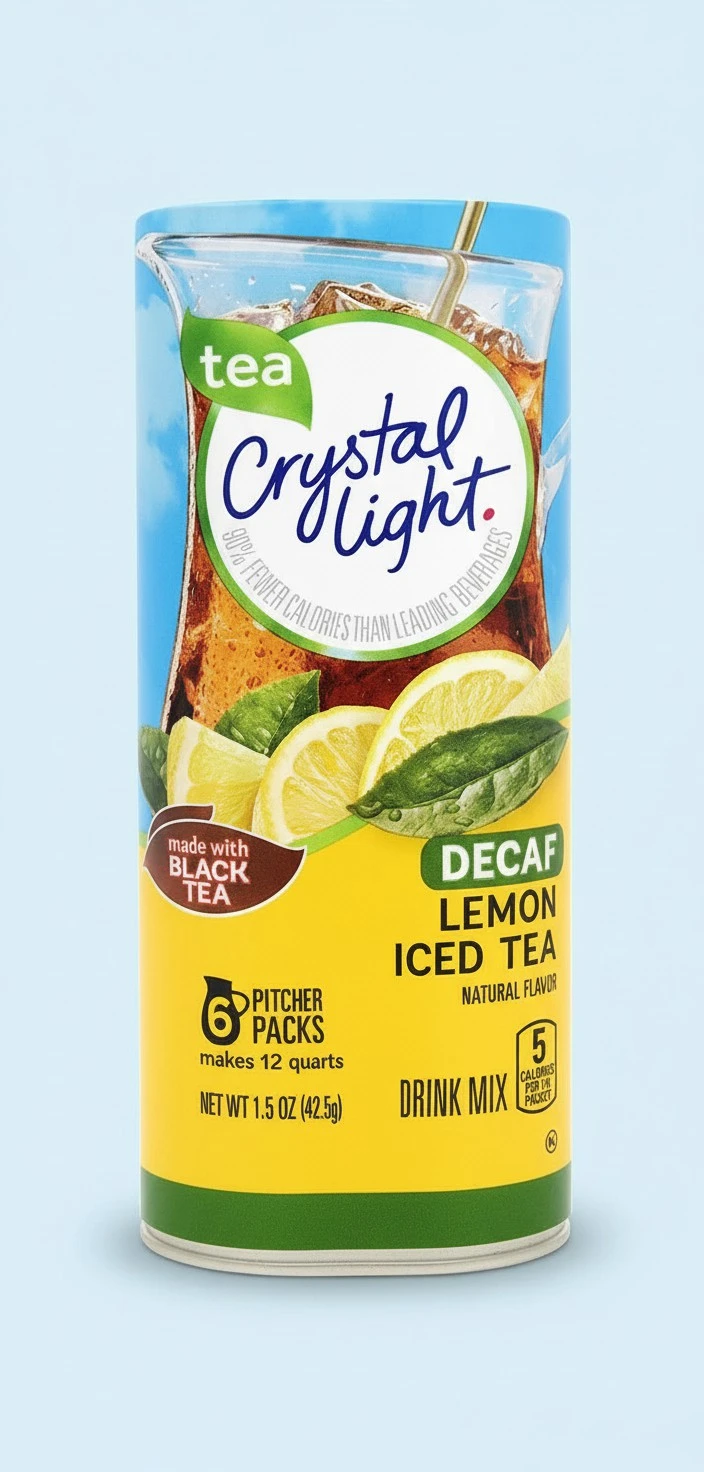 Crystal Light Decaf Iced Tea Drink Mix, Natural Lemon Flavor (12-Quart), 1.5-Ounce Packages (Pack of 4)