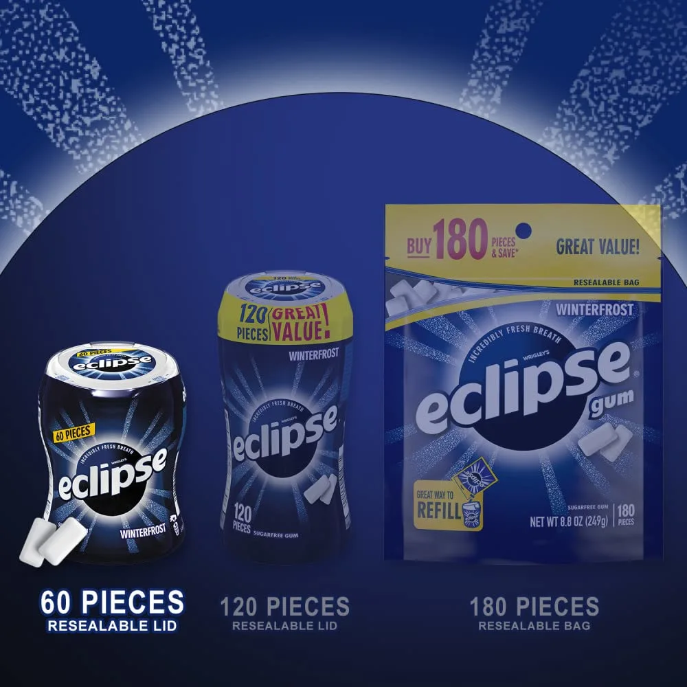 ECLIPSE Winterfrost Sugar Free Chewing Gum Bulk Pack, 60 Piece Bottle (Pack of 4)