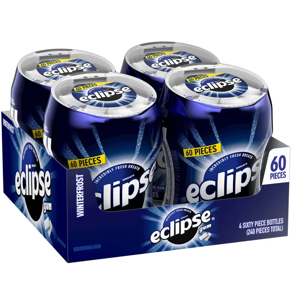 ECLIPSE Winterfrost Sugar Free Chewing Gum Bulk Pack, 60 Piece Bottle (Pack of 4)