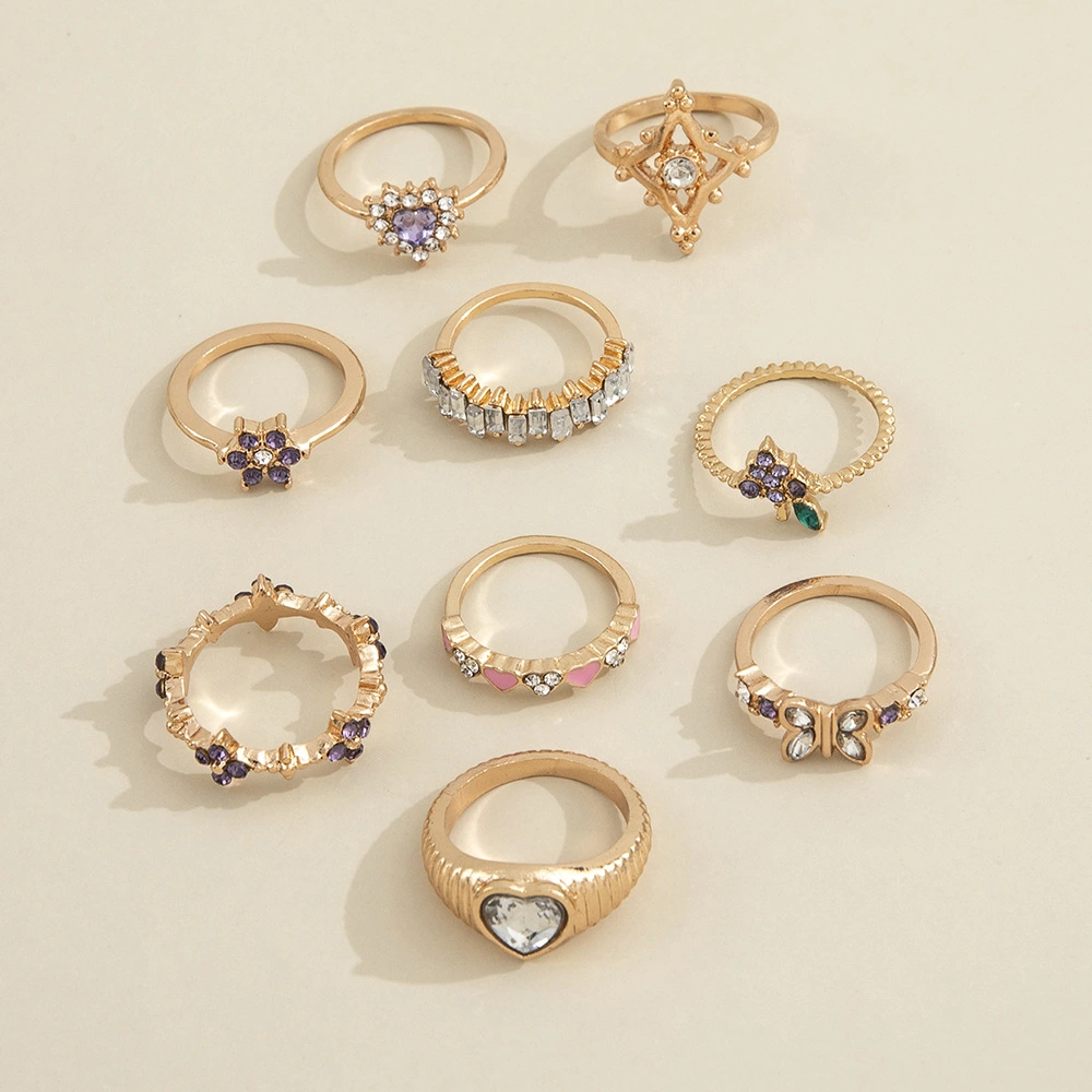 Purple Diamond Grape Flower Geometric Ring