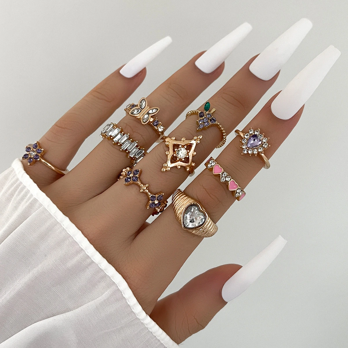 Purple Diamond Grape Flower Geometric Ring