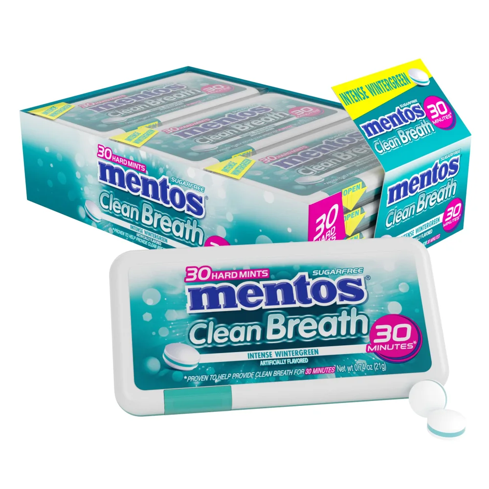 Mentos Clean Breath Hard Mints Sugar Free Candy, Wintergreen, Bulk Holiday Christmas Stocking Stuffers for Adults & Kids, 12 Packs of 30 Pieces (360 Pieces Total)