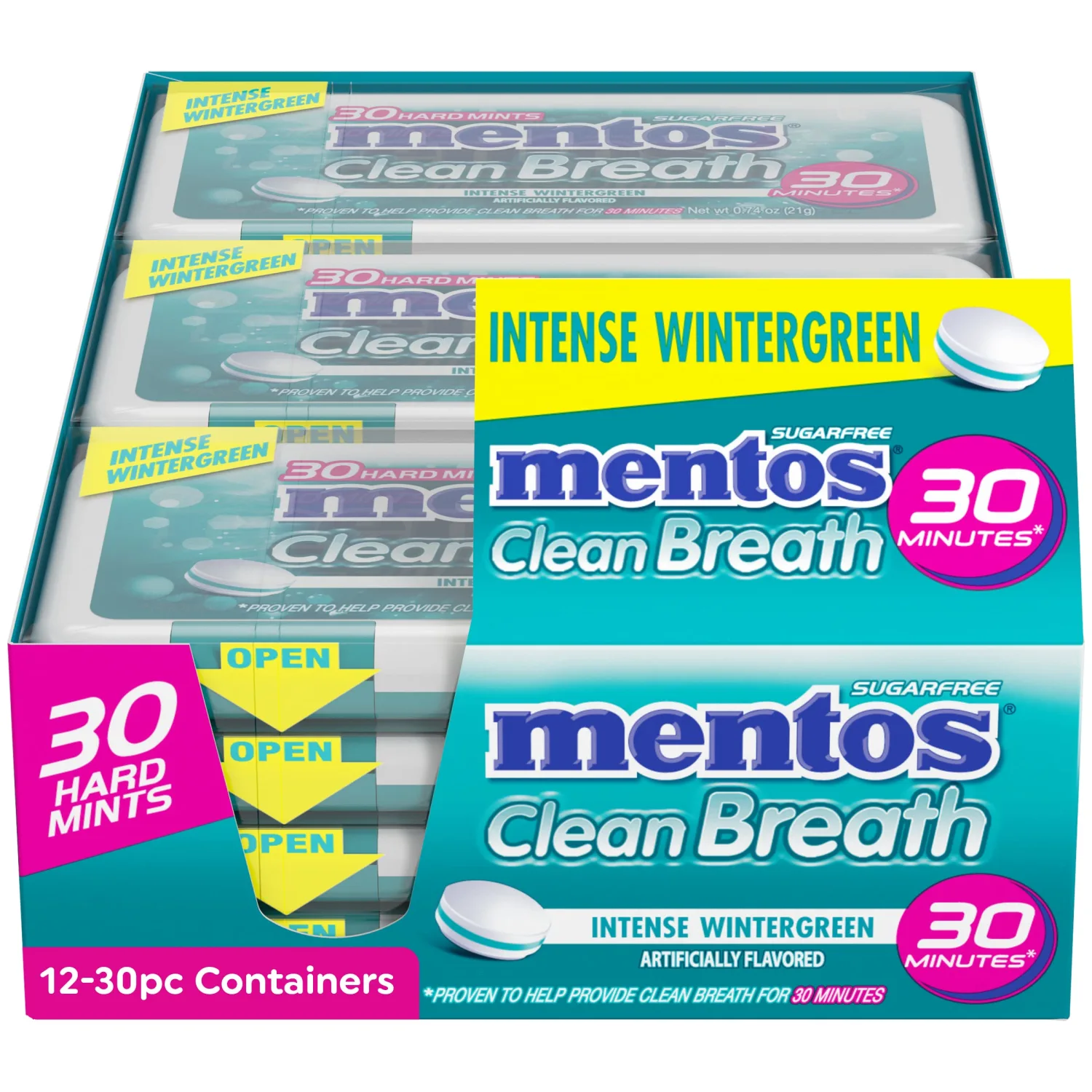Mentos Clean Breath Hard Mints Sugar Free Candy, Wintergreen, (Pack of 12)
