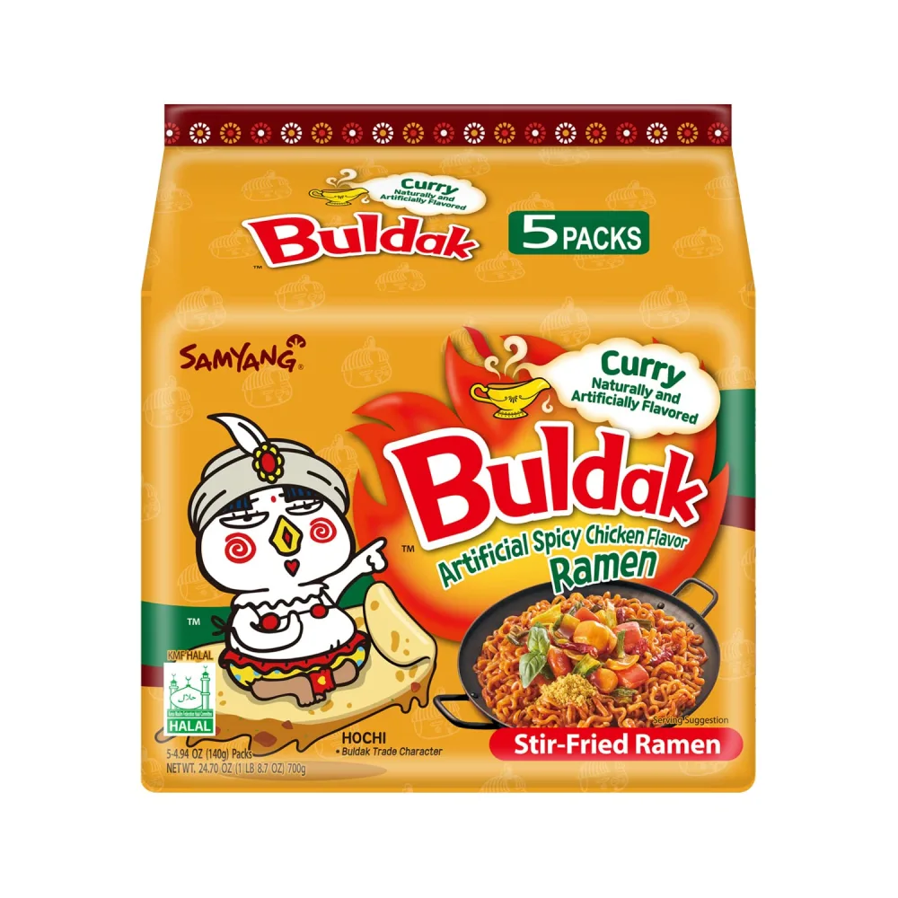 Samyang Curry Buldak Korean Spicy Hot Chicken Stir Fried Ramen Noodles 4.94oz (Pack of 5)