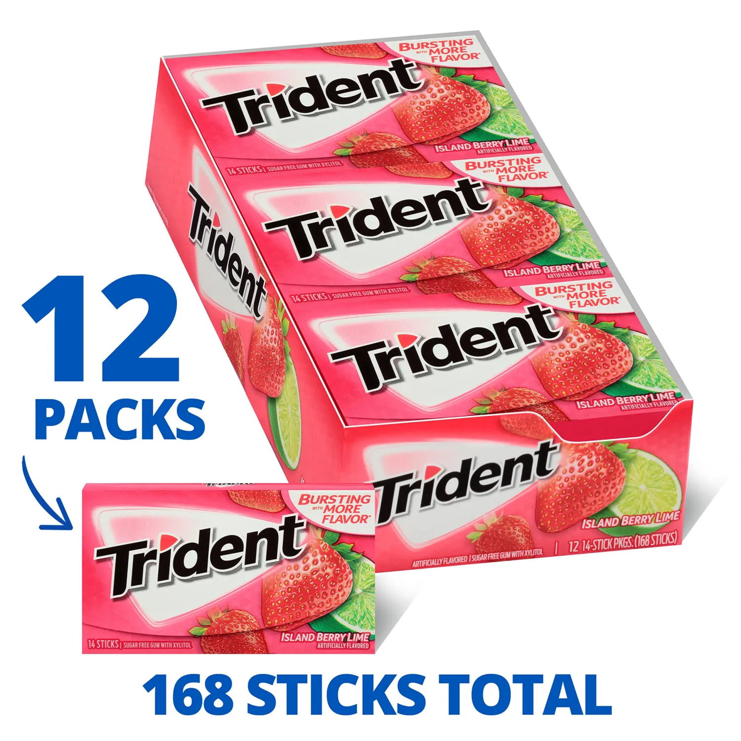 Trident Island Berry Lime Sugar Free Gum, 12 Packs of 14 Pieces (168 Total Pieces)