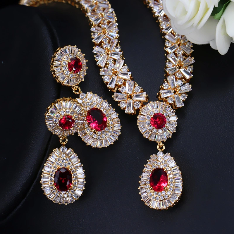 Two Piece Set Of Zircon Necklace Earrings