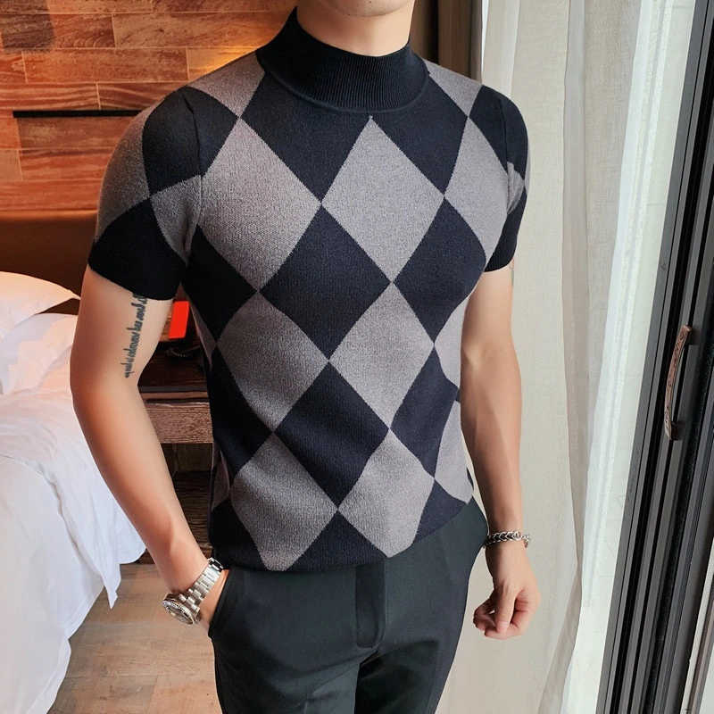 Half Turtleneck Short Sleeve High Density Sweater Men's Slim Pullover Bottoming Shirt