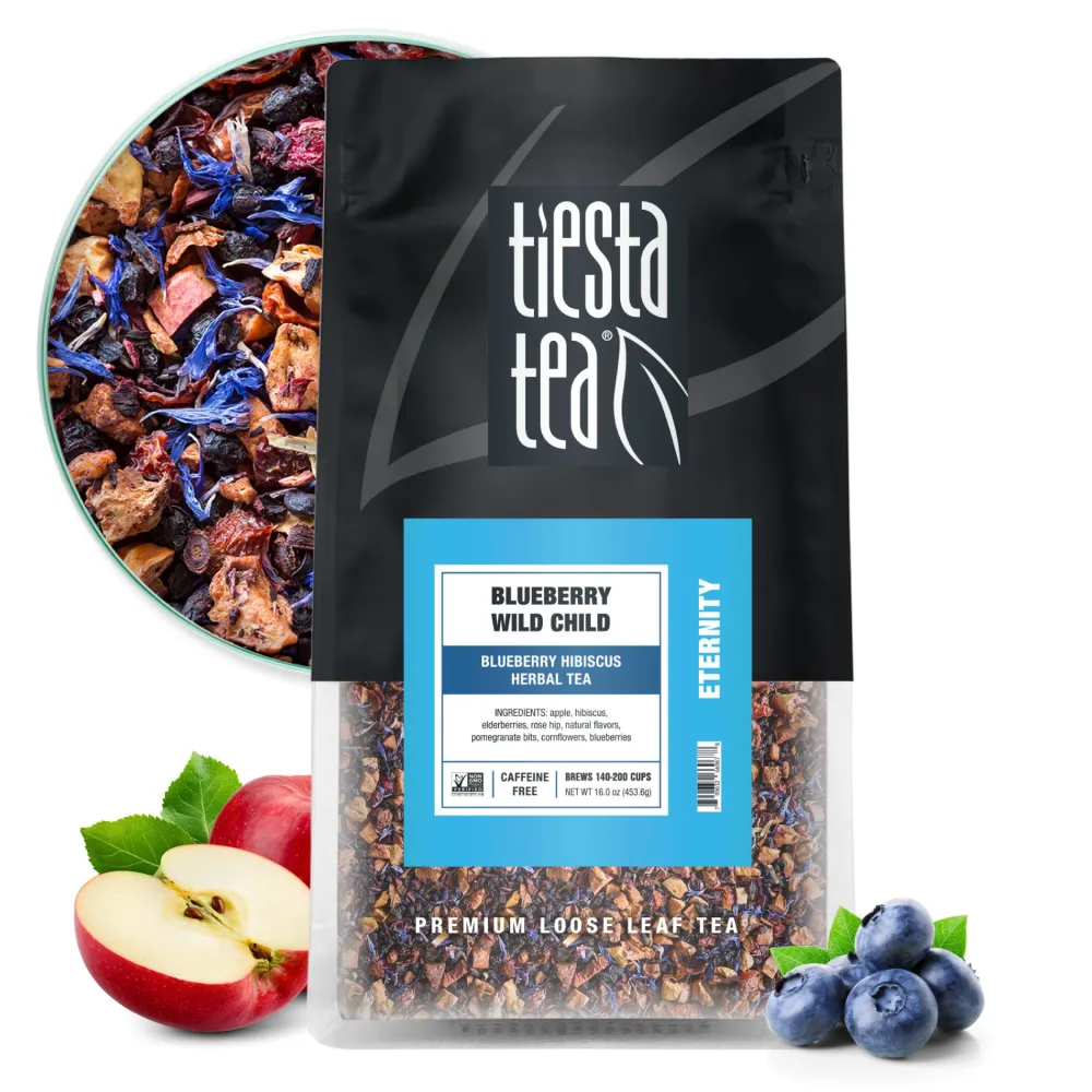 Tiesta Tea - Blueberry Wild Child | Blueberry Hibiscus Herbal Tea | Premium Loose Leaf Tea Blend | Non-Caffeinated Tea | Make Hot or Iced Tea & Brews Up to 200 Cups - 16 Ounce Resealable Bulk Pouch