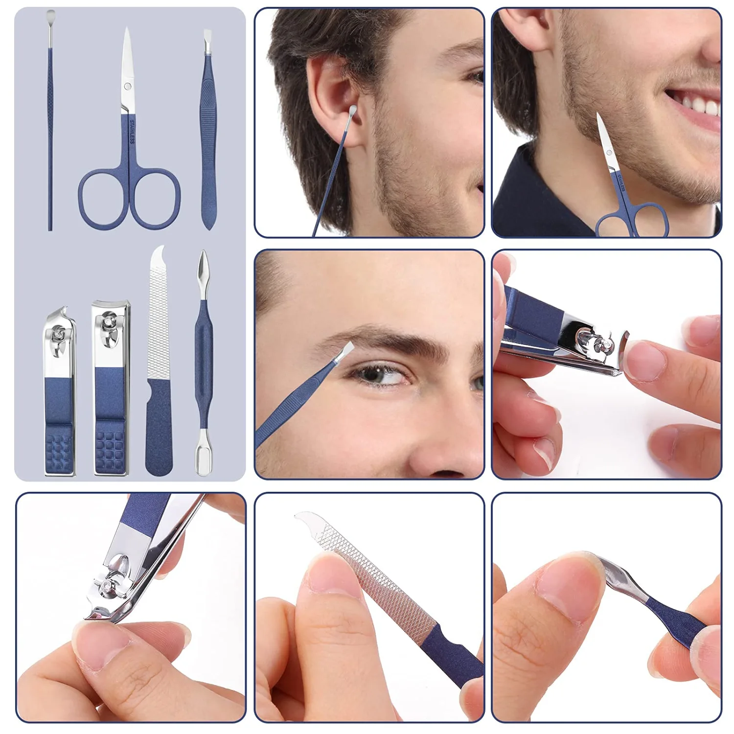Travel Manicure Set, Mens Grooming kit Women Nail Manicure Kit 8 in 1, Aceoce Manicure Pedicure Kit Manicure Set Professional Gift for Family Friends Elder Patient Nail Care