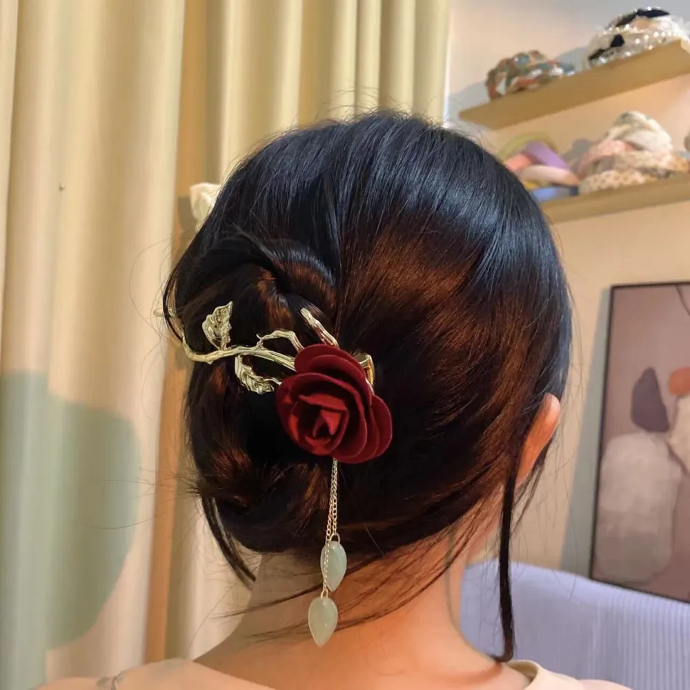 Female Temperament Silver Rose Styling A Word Hair Card Hairpin