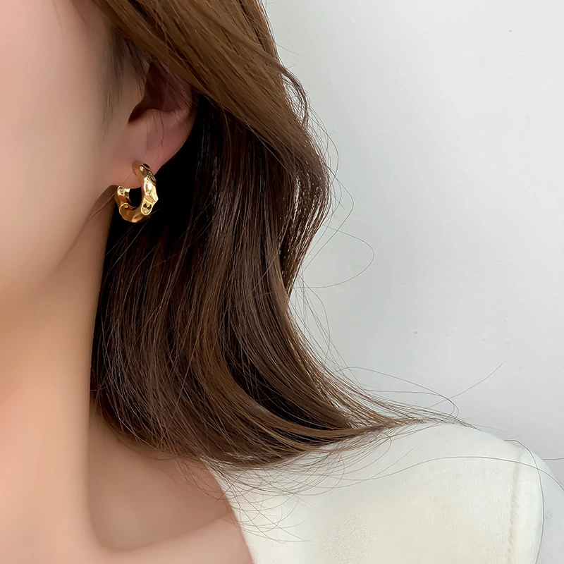 European and American niche design metal texture small earring earrings commuting simple oval all-match ins high-end earrings