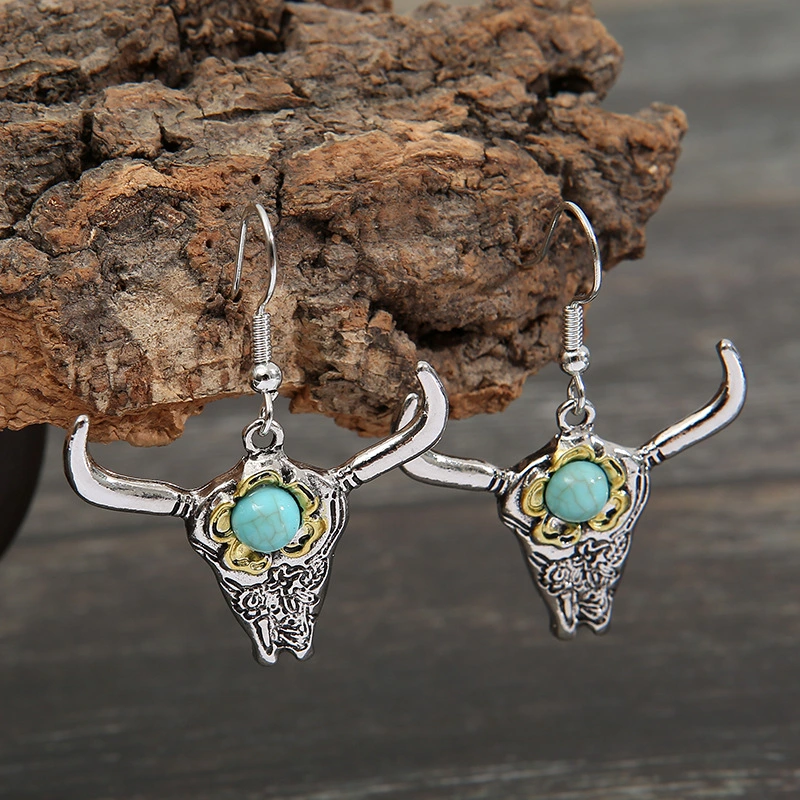 European And American New Distressed Turquoise Horn Earrings