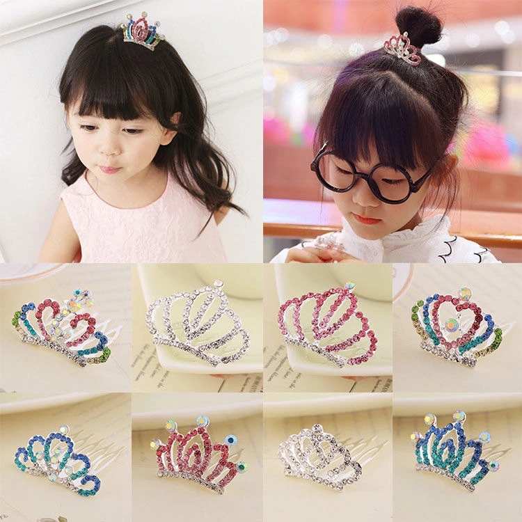 Rhinestone Children's Colorful Small Crown Hair Comb Student Performance