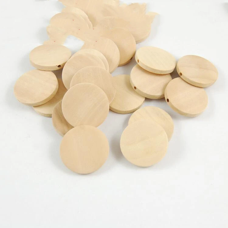 Original Wood Color Straight Hole Wood Round Piece Jewelry Accessories