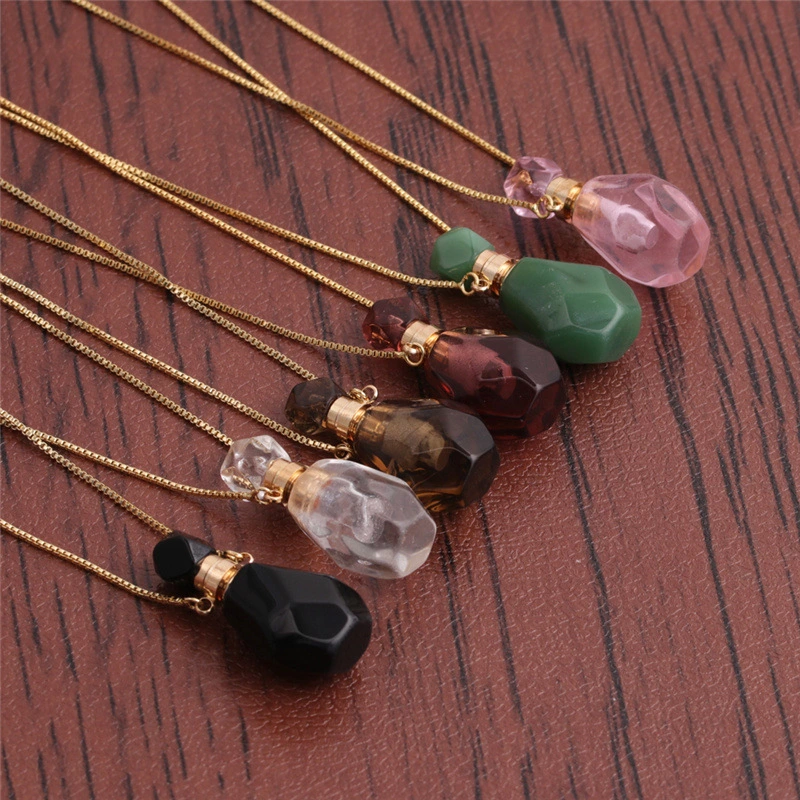 Semi Precious Stone Perfume Bottle Necklace