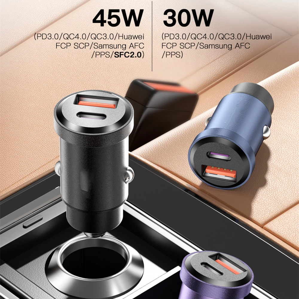 Mini Car Charger PD30W Fast Charge Cigarette Lighter