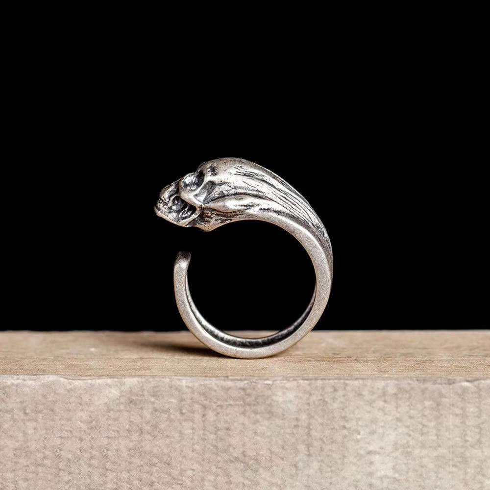 Ancient Silver European And American Dark Soul Skull Head Ring