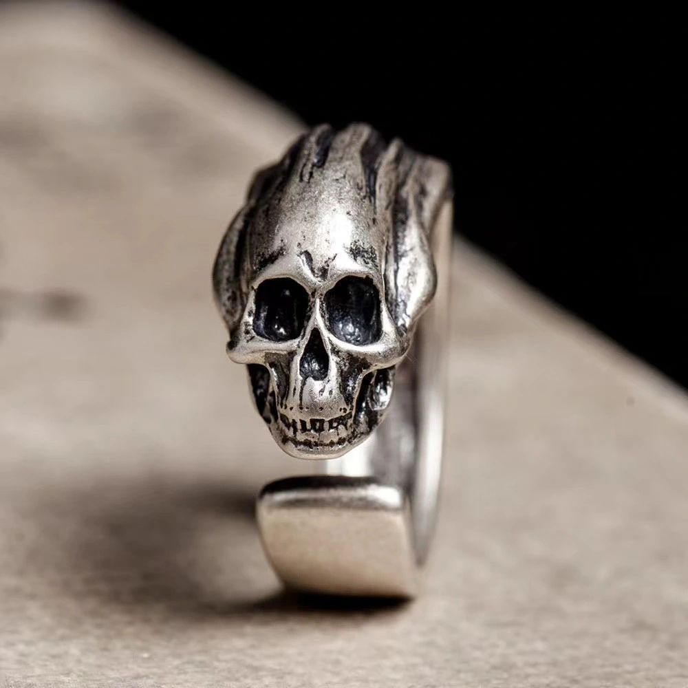 Ancient Silver European And American Dark Soul Skull Head Ring