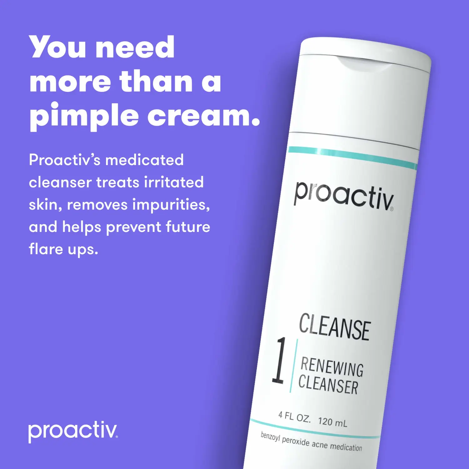 Proactiv Acne Cleanser - Benzoyl Peroxide Face Wash and Acne Treatment - Daily Facial Cleanser and Hyularonic Acid Moisturizer with Exfoliating Beads - 60 Day Supply, 4 Oz