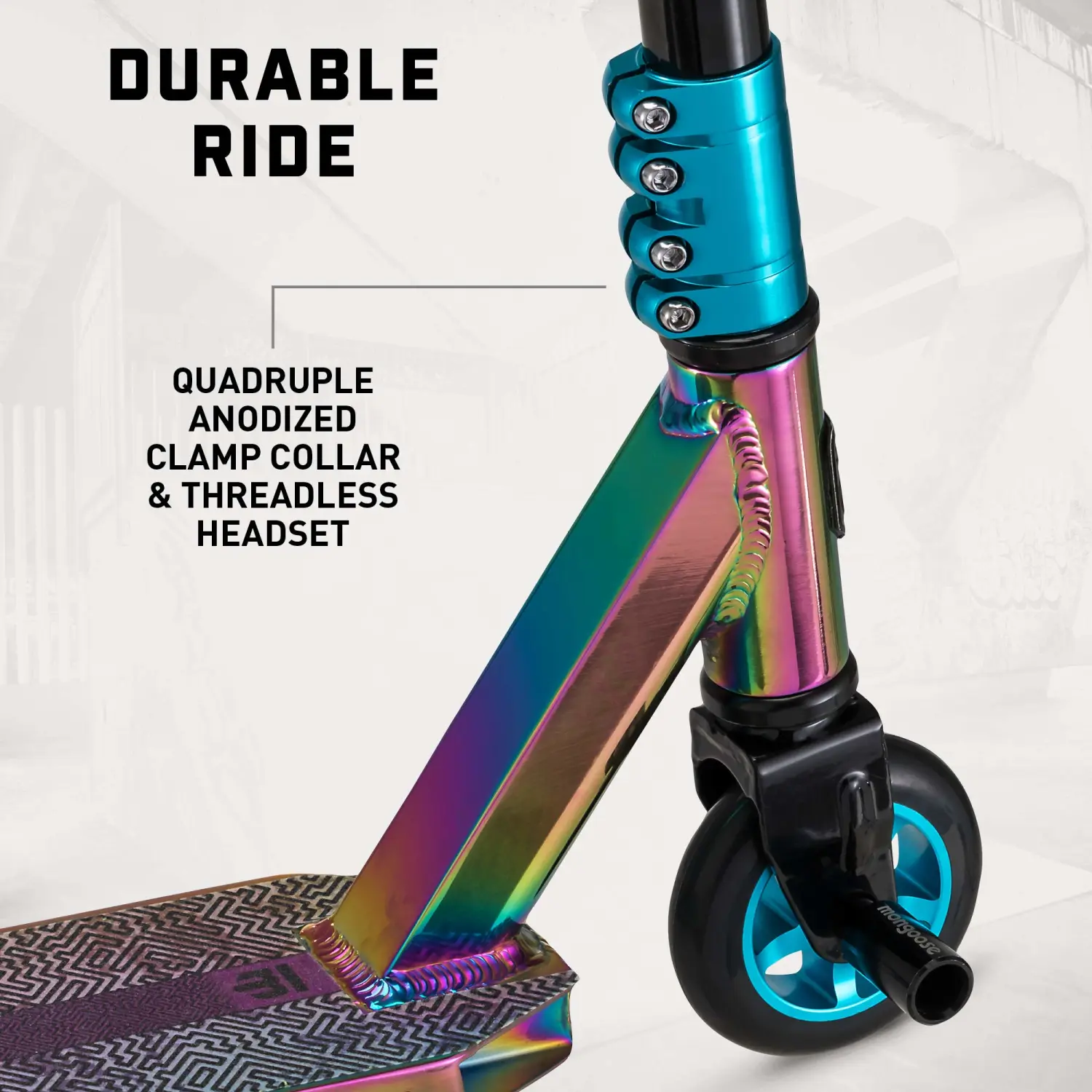 Mongoose Rise Freestyle Stunt/Trick Scooter for Kids Youth Adult Men Women, Ages 8 Up, Lightweight Alloy Deck & Heavy-Duty Frame Up to 220 lbs., T-Bar Handlebar W/Bike-Style Grip, High Impact Wheels