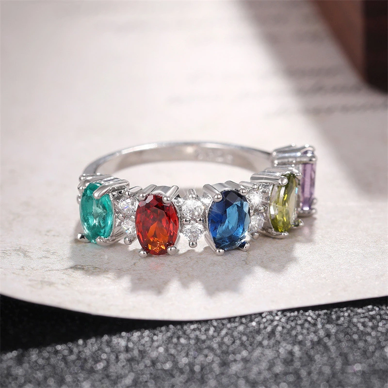 Simplified Geometric Colored Zircon Ring Female