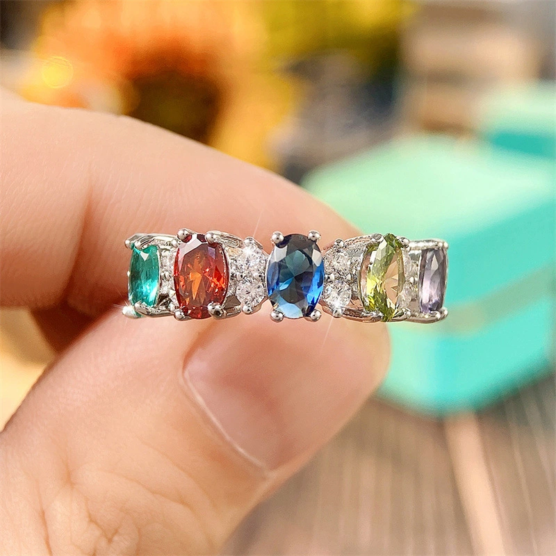 Simplified Geometric Colored Zircon Ring Female