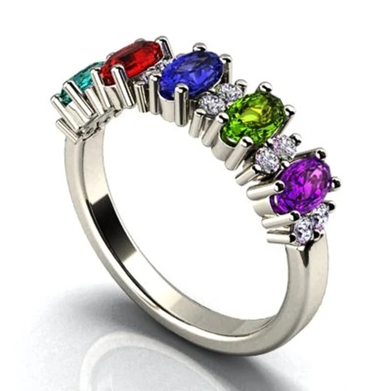 Simplified Geometric Colored Zircon Ring Female