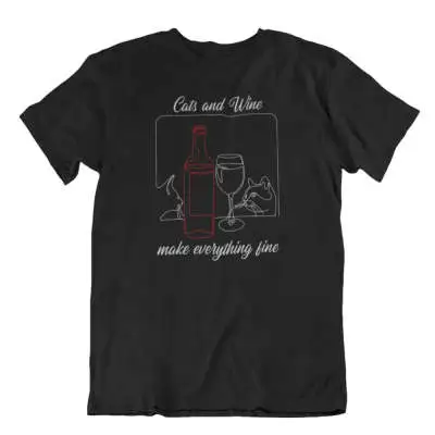 European And American Cat And Wine 3D Digital Printing Casual Round Neck Short Sleeves