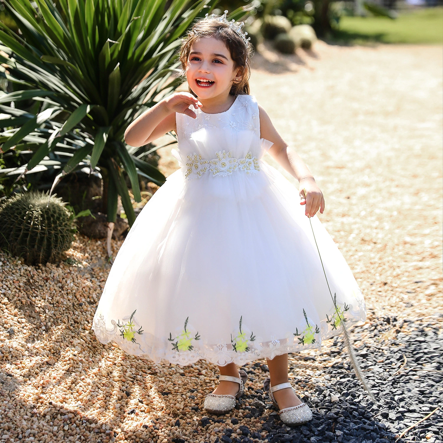 Floral Dress Foot Embroidery Flower Girl Wedding Dress Evening Party