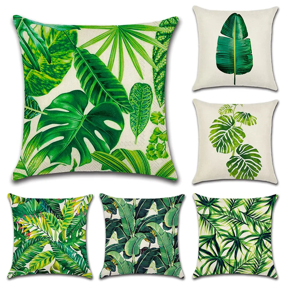 Artscope Set of 6 Decorative Throw Pillow Covers 18x18 Inches, Tropical Plants Pattern Waterproof Cushion Covers, Perfect to Outdoor Patio Garden Living Room Sofa Farmhouse Decor