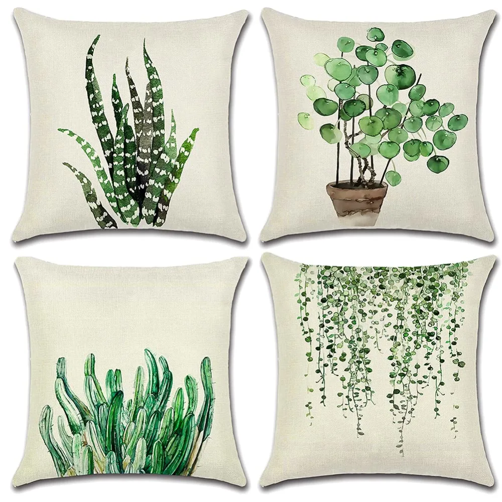 Artscope Set of 4 Decorative Throw Pillow Covers 18x18 Inches, Green Leaf Waterproof Cushion Covers, Perfect to Outdoor Patio Garden Living Room Sofa Farmhouse Decor