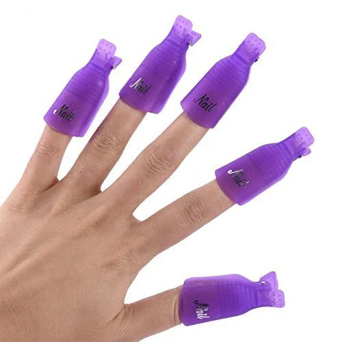 HiMo 10PC Plastic Acrylic Nail Art Soak Off Cap Clip UV Gel Polish Remover Wrap Tool (PURPLE)