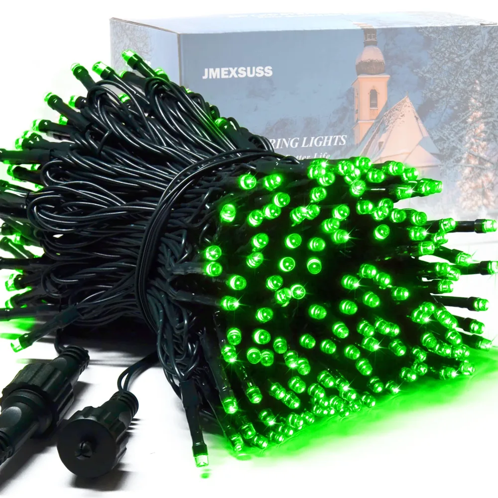 JMEXSUSS 200 LED Halloween String Lights Outdoor, 66ft Expandable Green String Lights Plug in, 8 Modes Waterproof Green Christmas Tree Lights for Outside Yard St Patricks Day Christmas Halloween Decor