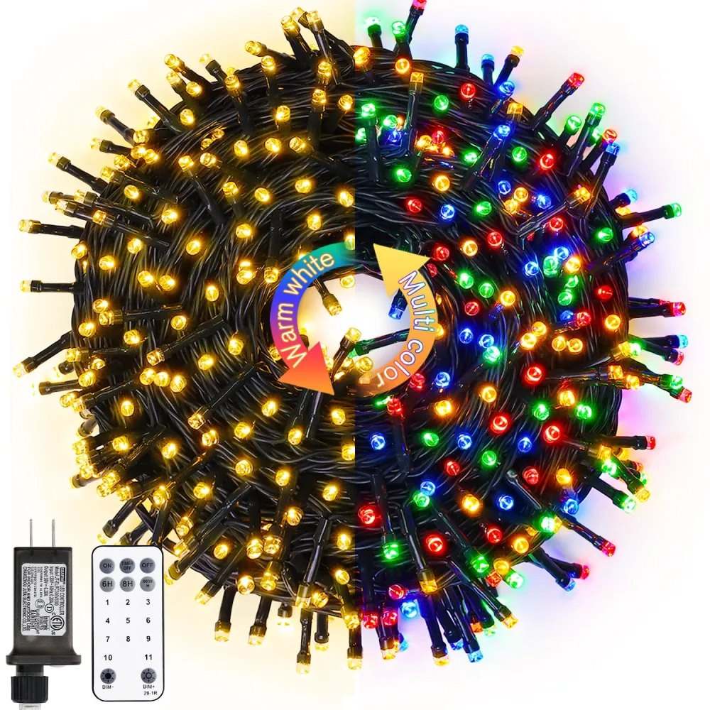 JMEXSUSS Color Changing Christmas Lights, 66ft 200 LED Warm White & Multicolor String Lights Outdoor Waterproof with Remote, Connectable Christmas Tree Lights Plug in for Indoor Xmas Decor