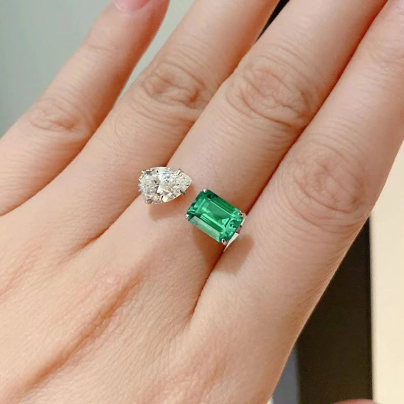 Emerald Tourmaline Princess Ring Geometric Shape