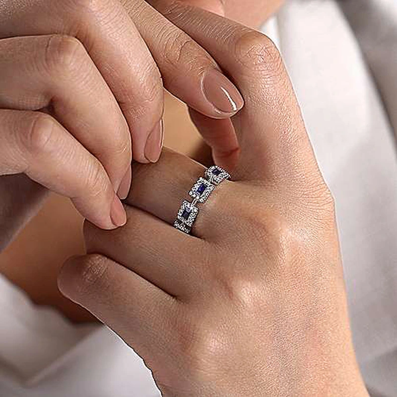 Set With Blue Square Zircon Ring For Women